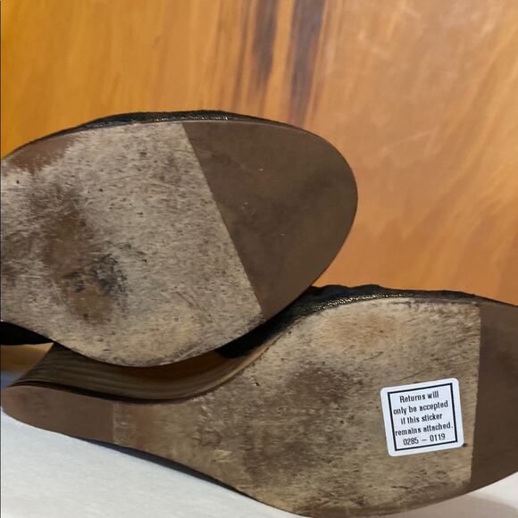 VTG Lanvin Metallic Gold Wedge Pumps Stacked Wood Heel Leather Soles 9 /39.5 - Picture 8 of 12